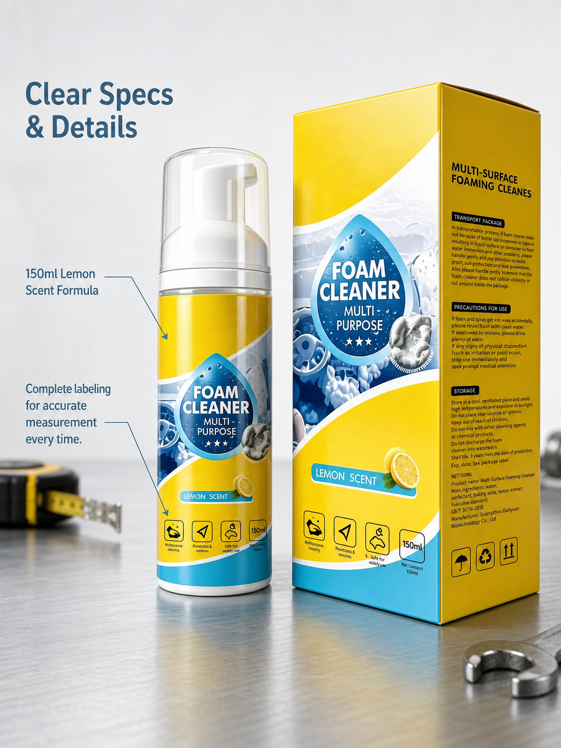This foam cleaner easily removes stains from furniture, office surfaces, and car surfaces without wiping; simply wipe gently.