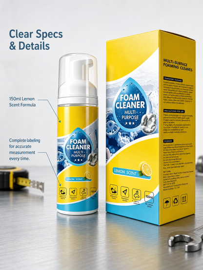 This foam cleaner easily removes stains from furniture, office surfaces, and car surfaces without wiping; simply wipe gently.