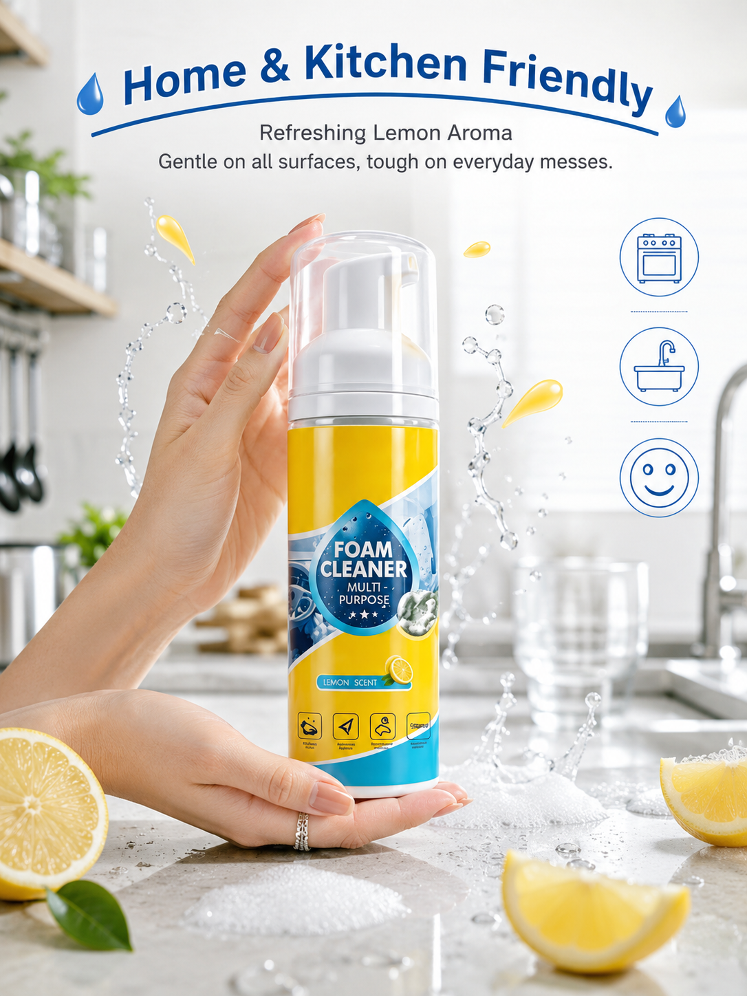 This foam cleaner easily removes stains from furniture, office surfaces, and car surfaces without wiping; simply wipe gently.