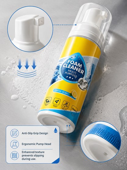 This foam cleaner easily removes stains from furniture, office surfaces, and car surfaces without wiping; simply wipe gently.