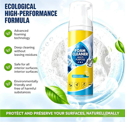 This foam cleaner easily removes stains from furniture, office surfaces, and car surfaces without wiping; simply wipe gently.