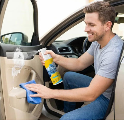 This foam cleaner easily removes stains from furniture, office surfaces, and car surfaces without wiping; simply wipe gently.
